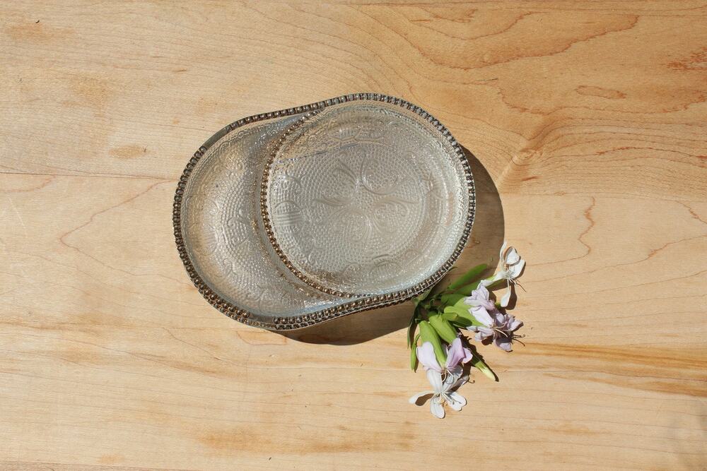 Set of 3 Vintage Butler Pressed Glass Dishes Gold Trim Floral
